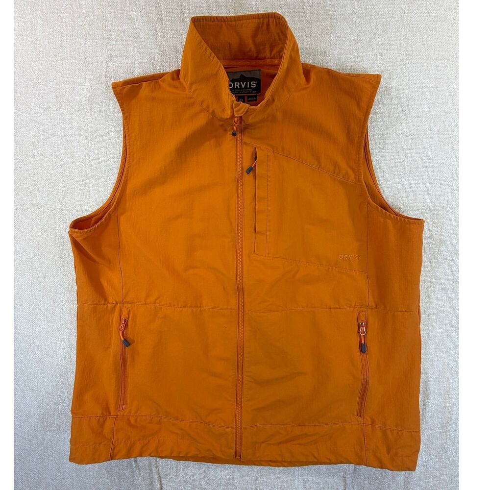 Orvis Mens XL Orange Full Zip Outdoor Fishing Hunting Utility Vest Travel Casual